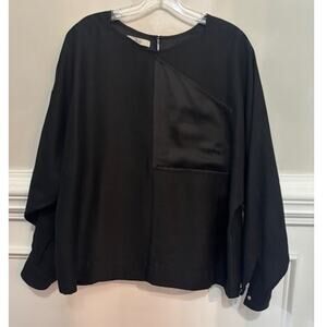 Co Collection Blouse Long Sleeve Unique Front Pocket Wool Blend Women's Large